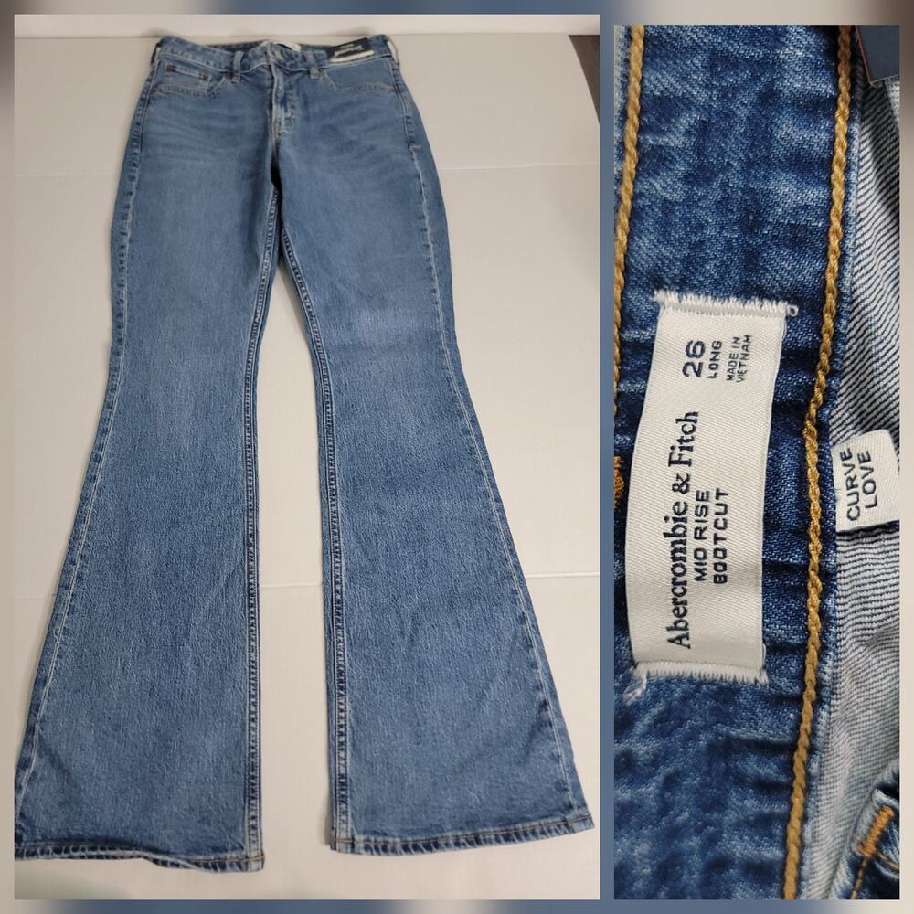 Abercrombie & Fitch Jeans Womens SZ 26 Long Curve Love Bootcut Mid Rise NEW